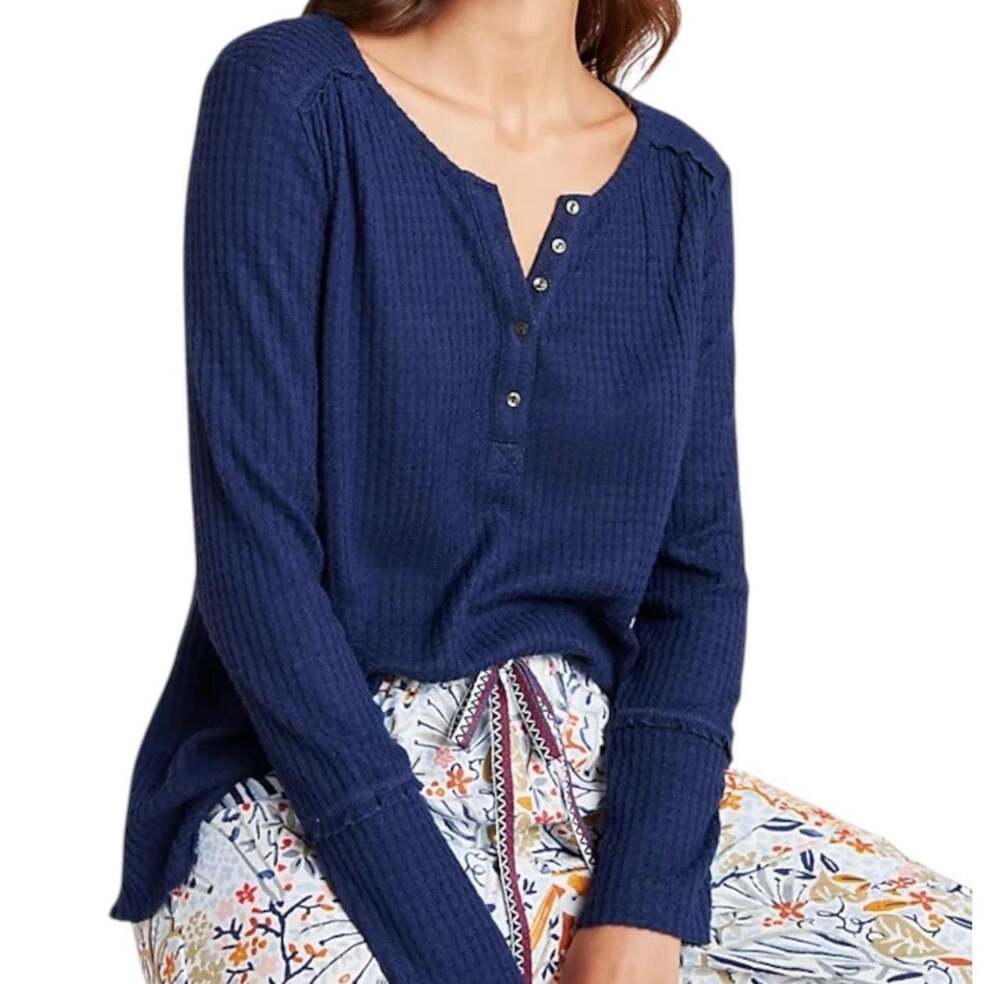 Anthropologie Waffle Knit Long Sleeve Henley Top